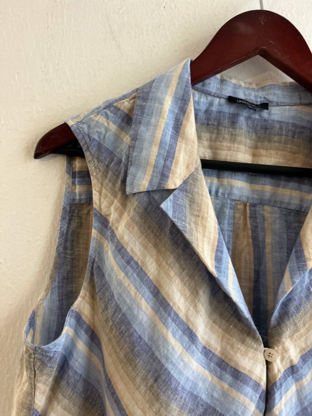 LAFAYETTE‎ 148 100% Linen Stripped Sleeveless Button Up Tie Front Shirt - Picture 6 of 6